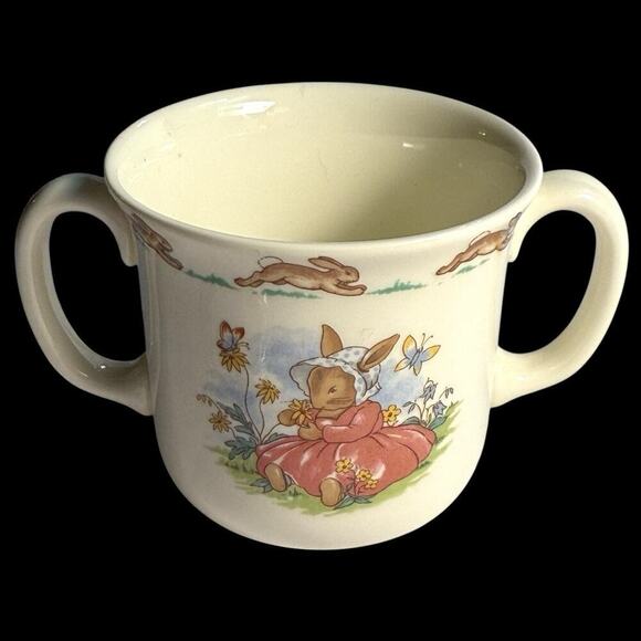 VTG ROYAL DOULT0N BUNNYKINS Toddler Infant HANDLED Hug A Mug Cup Bunnies Flowers - Picture 3 of 12